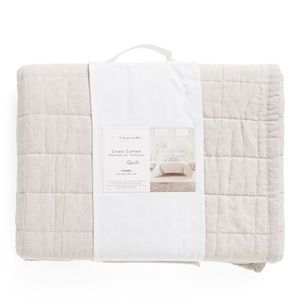 🎉LAST PIECE 🎉TAHARI HOME Linen Blend Box Stitch Quilt With Mitered Boarder